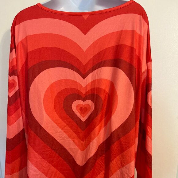 Red Heart Valentine's Day Swirl Top Long Sleeve XL 46 Bust New - Picture 2 of 5